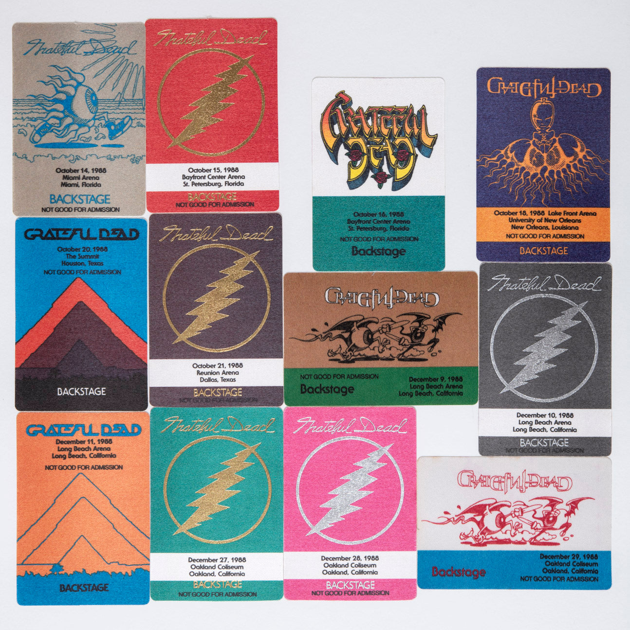 Grateful Dead Backstage Passes (10/14/1988 - 12/29/1988) Collectors Bundle