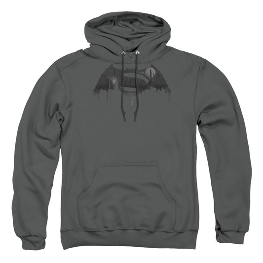 Batman V Superman Cityscape Logo Mens Hoodie Charcoal Officially Licensed