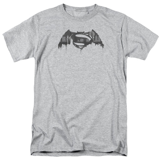Batman V Superman Cityscape Logo Mens T Shirt Athletic Heather