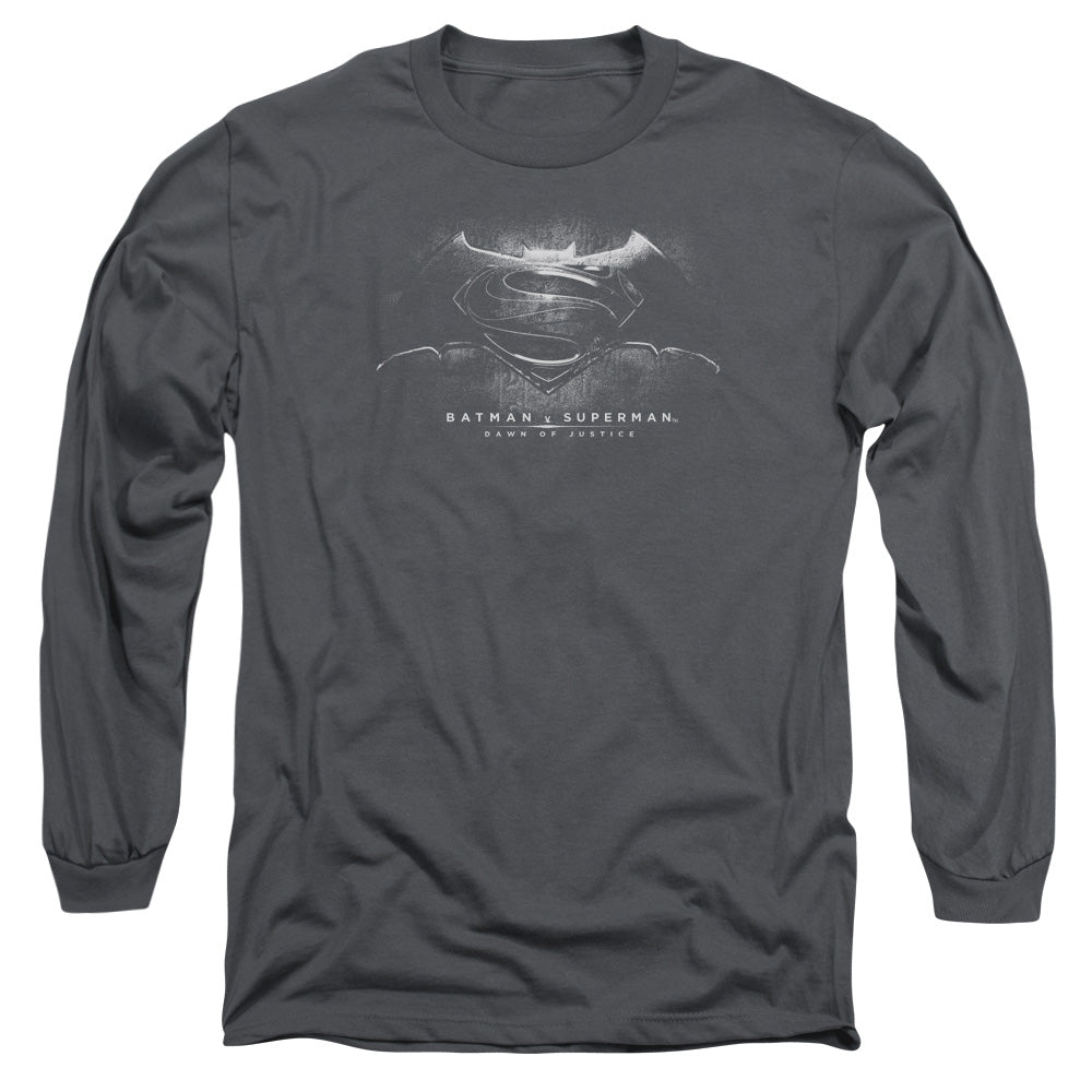 Batman V Superman Bw Logo Mens Long Sleeve Shirt Charcoal Officially Licensed