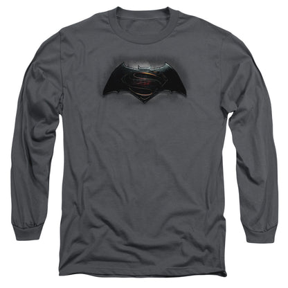 Batman V Superman Logo Mens Long Sleeve Shirt Charcoal Officially Licensed
