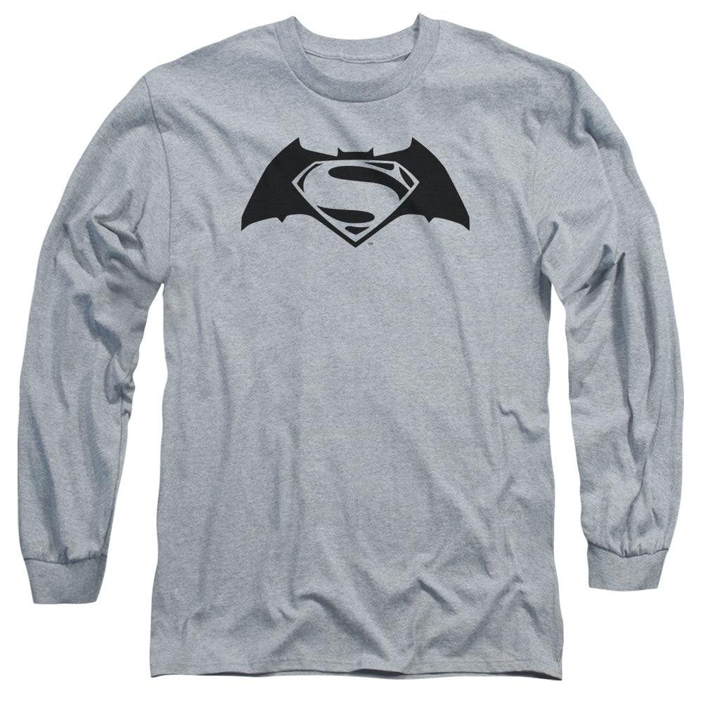 Batman V Superman Simple Logo Mens Long Sleeve Shirt Athletic Heather Officially Licensed