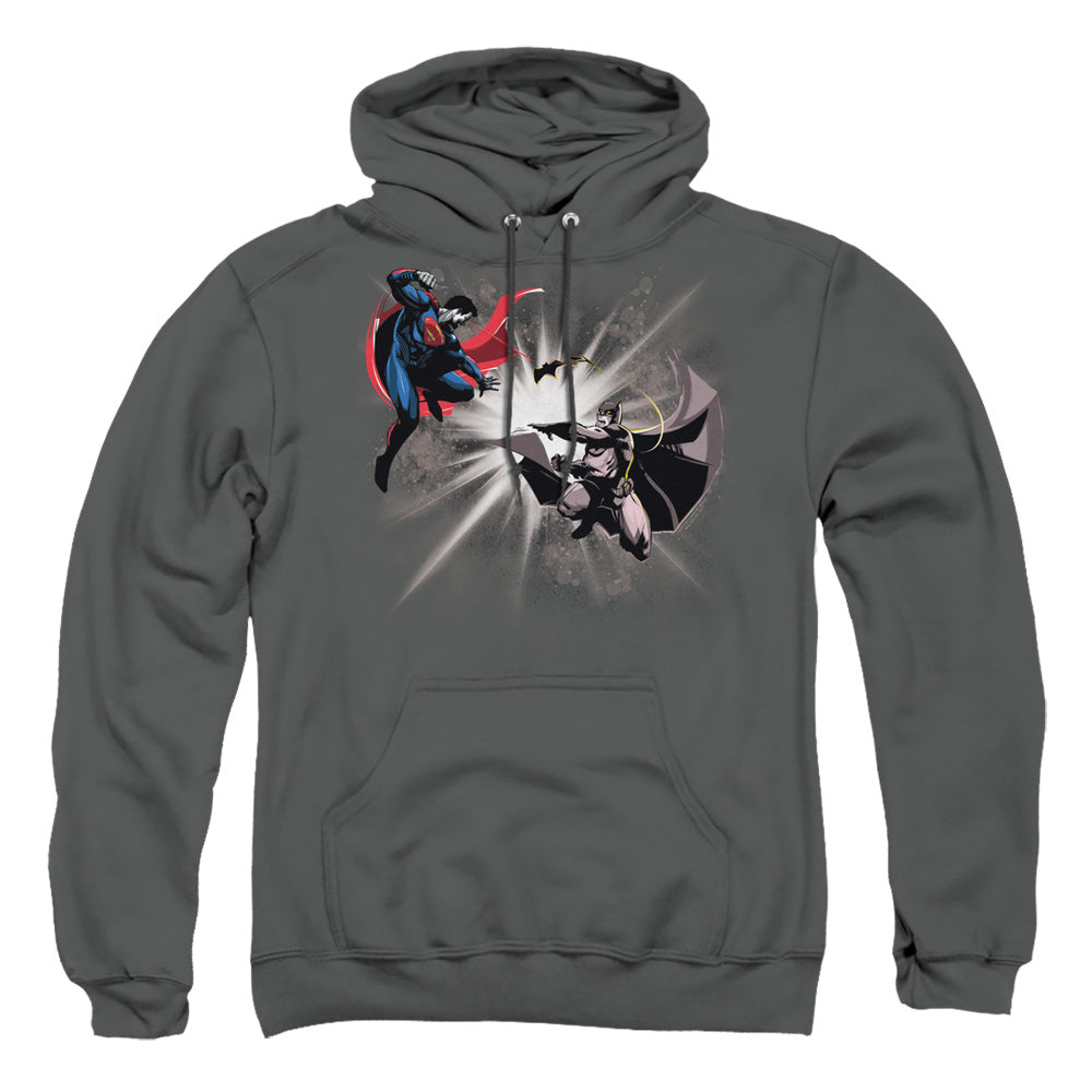 Batman V Superman Fight Burst Mens Hoodie Charcoal Officially Licensed