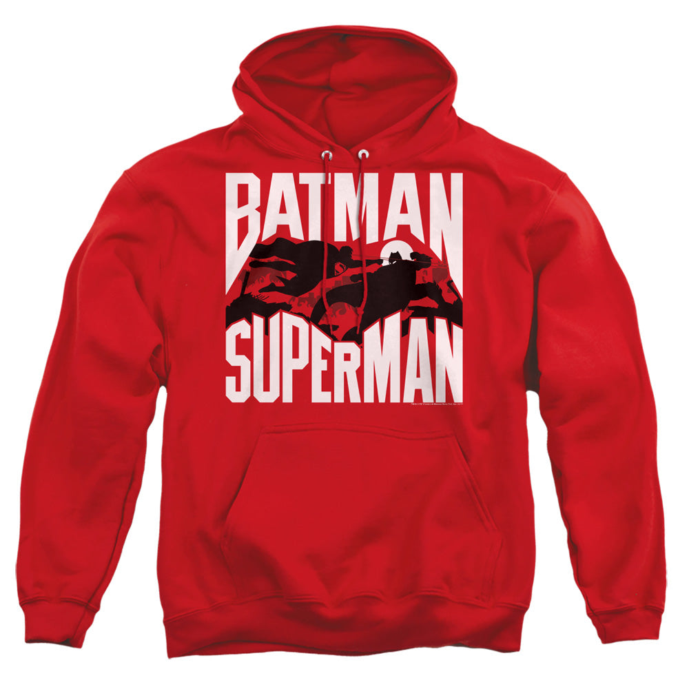 Batman Vs Superman Silhouette Fight Mens Hoodie Red Officially Licensed