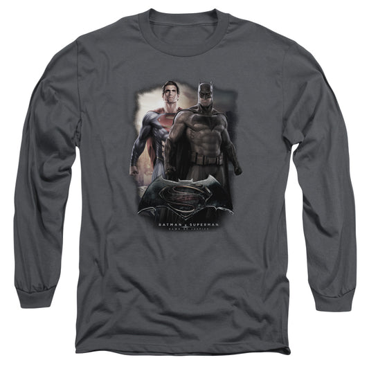 Batman Vs Superman Dawn Mens Long Sleeve Shirt Charcoal Officially Licensed