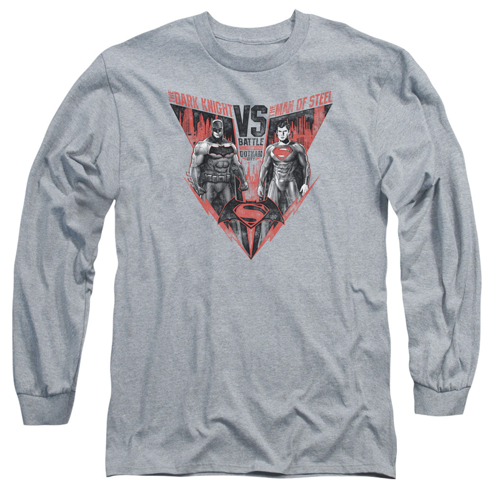 Batman V Superman Batlle For Gotham Mens Long Sleeve Shirt Athletic Heather Officially Licensed