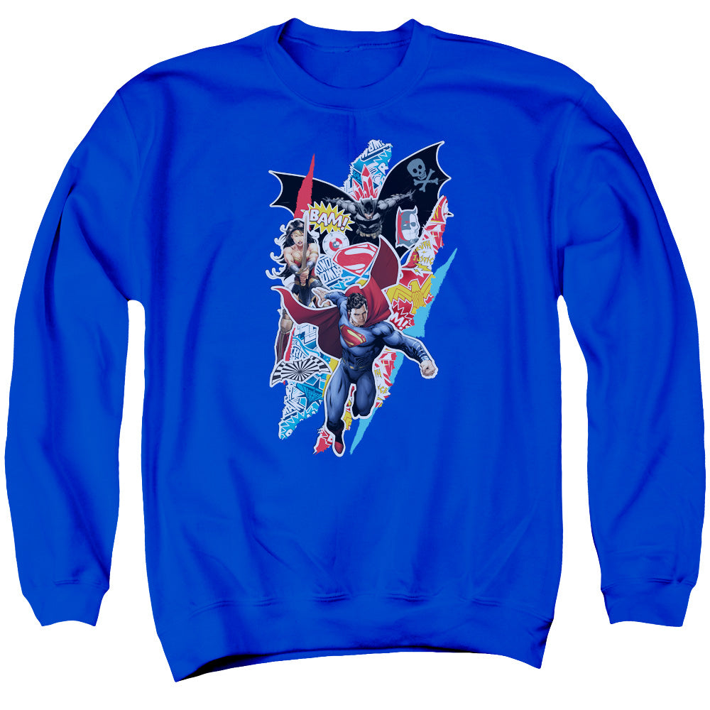 Batman V Superman Ripped Trio Mens Crewneck Sweatshirt Royal Officially Licensed