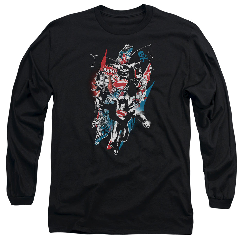 Batman V Superman Ripped Trio 2 Mens Long Sleeve Shirt Black Officially Licensed