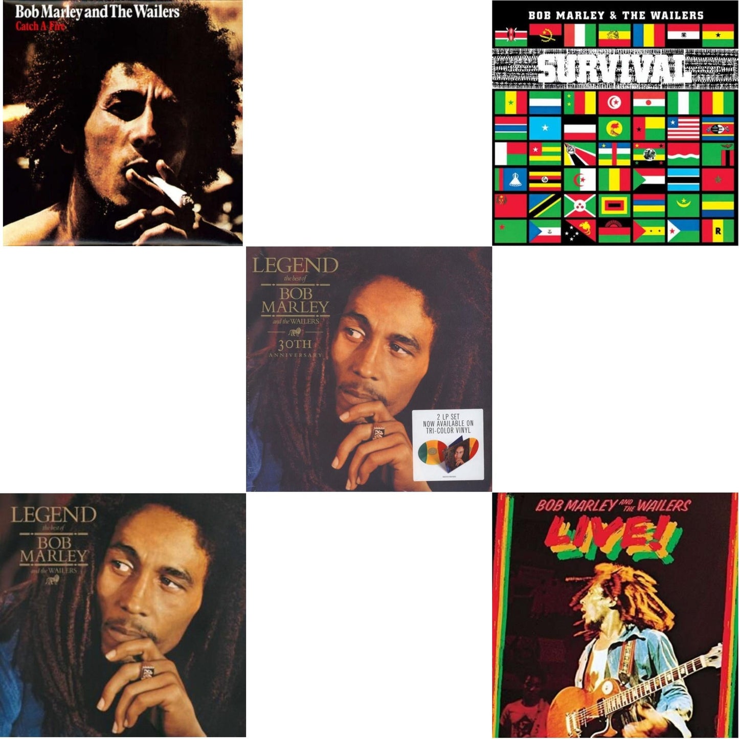 Bob & The Wailers Marley - Legend & Catch A Fire & Legend (30Th Anniversary) & Live (180G) & Survival (180G) - LP Vinyl Bundle
