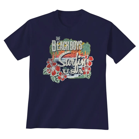 Beach Boys Surfing USA Tropical Mens T Shirt Navy Blue