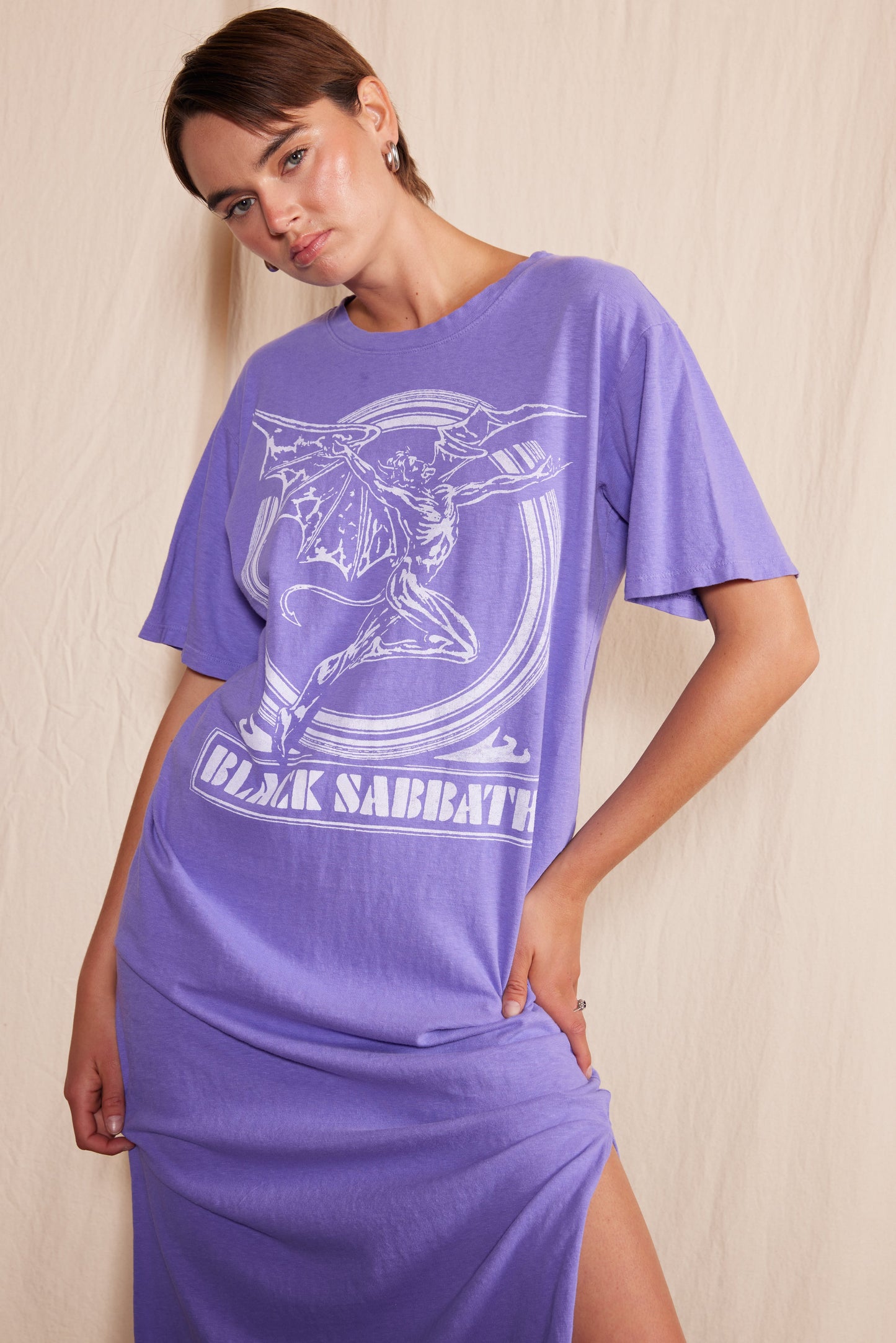 Black Sabbath Purple Splatter Dress Tee