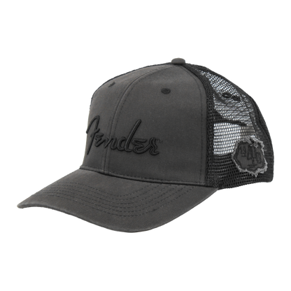 Fender Black Out Mesh Back Trucker Hat Cap Black