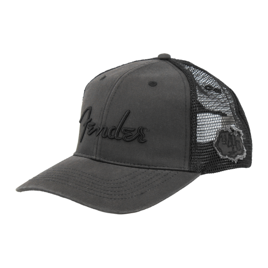 Fender Black Out Mesh Back Trucker Hat Cap Black