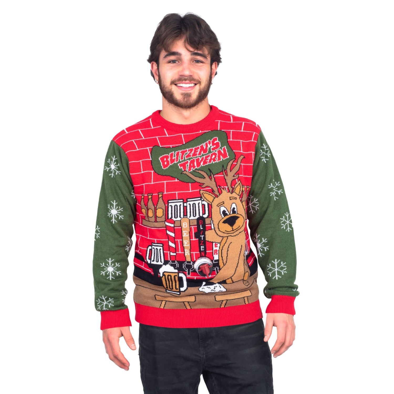 Funny Ugly Christmas Sweater Beverage Dispenser Elfed Up Blitzen's Santa Jingle Juice Knitted Pullover