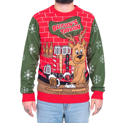 Funny Ugly Christmas Sweater Beverage Dispenser Elfed Up Blitzen's Santa Jingle Juice Knitted Pullover