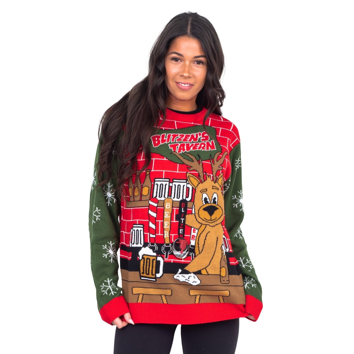 Funny Ugly Christmas Sweater Beverage Dispenser Elfed Up Blitzen's Santa Jingle Juice Knitted Pullover