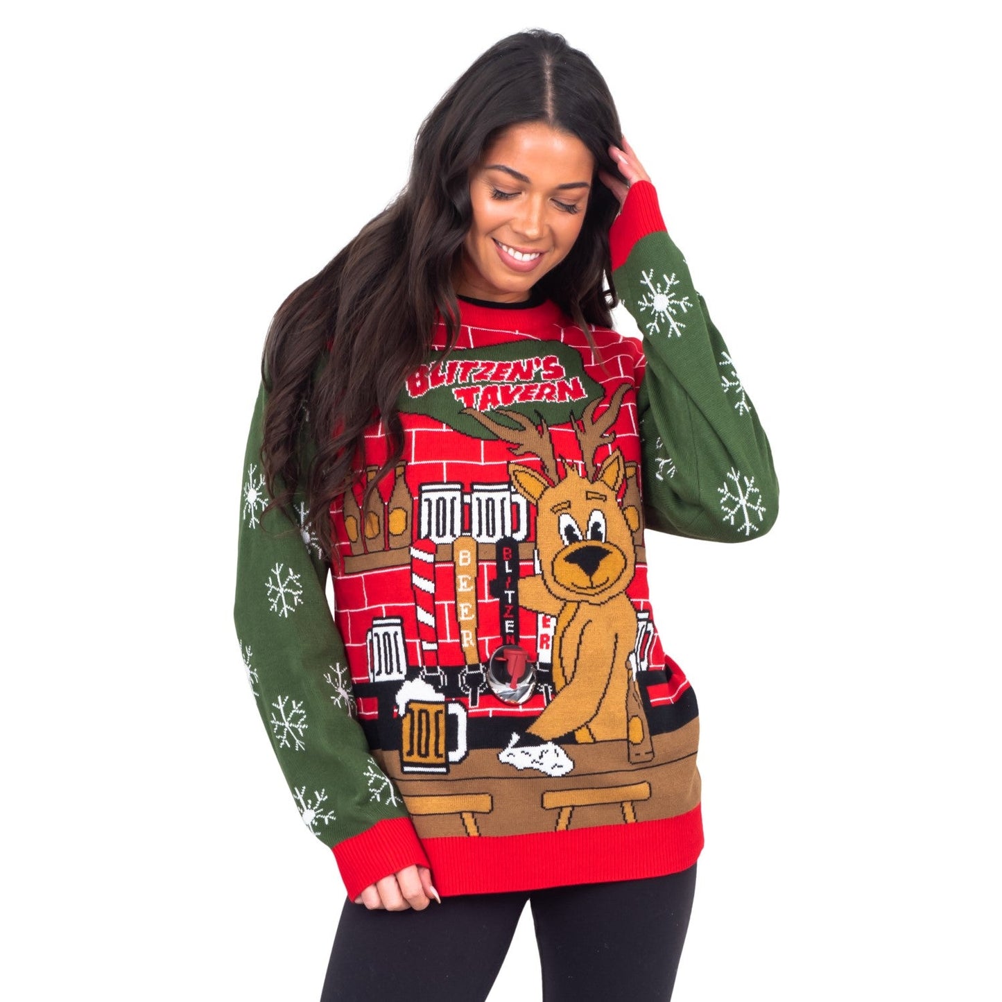 Funny Ugly Christmas Sweater Beverage Dispenser Elfed Up Blitzen's Santa Jingle Juice Knitted Pullover