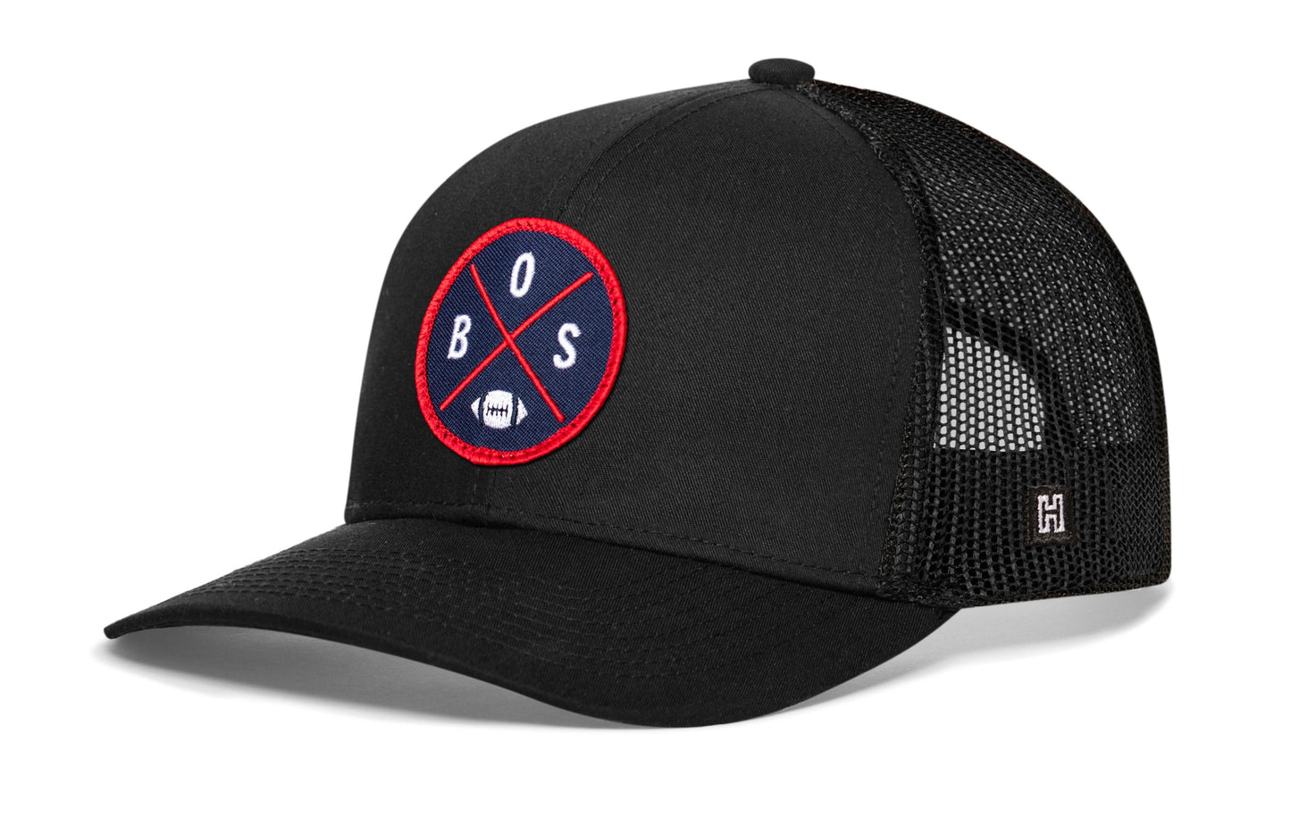 Boston Trucker Hat  |  Black BOS X Football Snapback