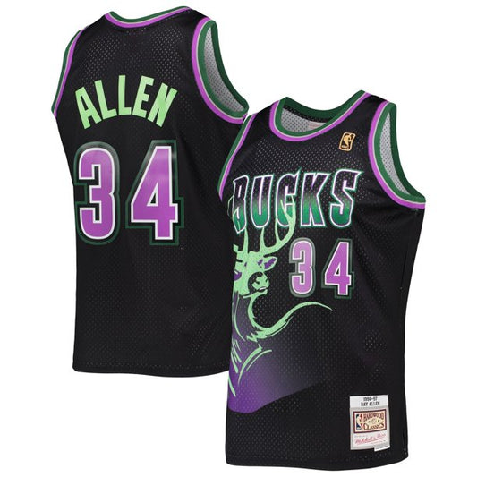Ray Allen Milwaukee Bucks Mitchell & Ness Black Reload 2.0 Hardwood Classics Swingman Jersey