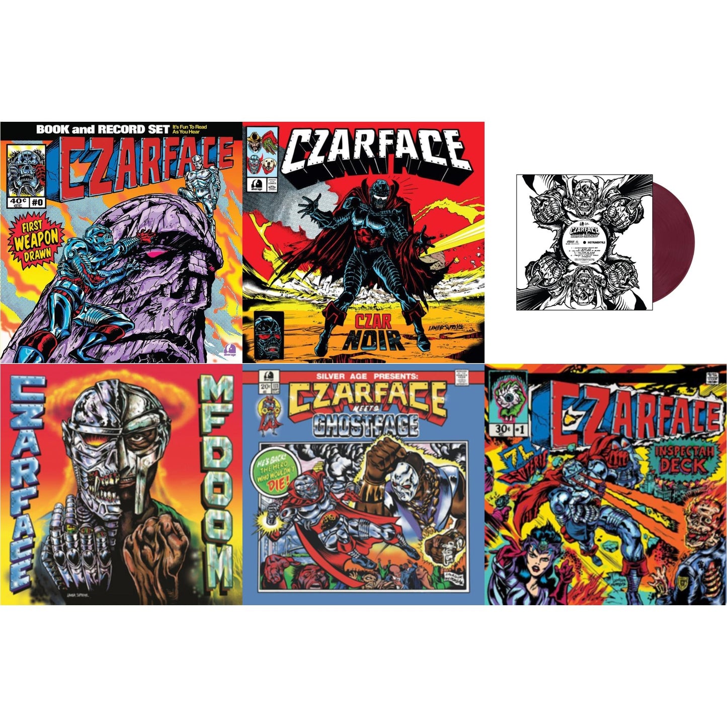 Czarface - First Weapon Drawn (Sky Blue LP Vinyl) & Czar Noir (Red/White LP Vinyl) & Czartificial Intelligence (Instrumentals) (Czarvard Crimson LP Vinyl) (Res Essential) & Czarface Meets Metal Face & Czarface Meets Ghostface & Czarface