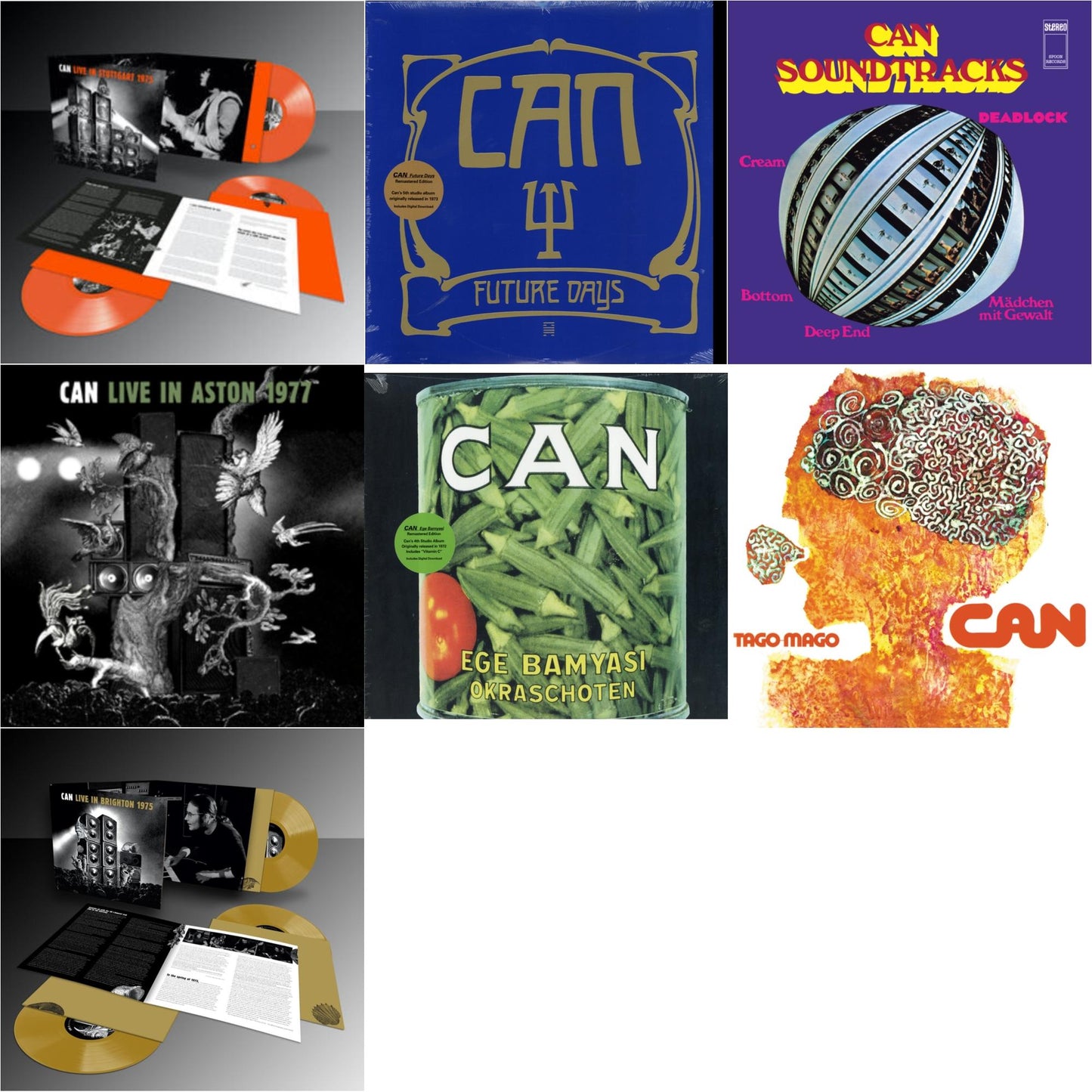 Can - Live Stuttgart 1975 (Orange Vinyl/3LP) & Future Days & Soundtracks (Limited/Clear Purple LP Vinyl) & Live In Aston 1977 & Ege Bamyasi & Tago Mago (Limited Edition Orange LP Vinyl) & Live In Brighton 1975 (Limited Edition/Inca Gold Vinyl/3LP)