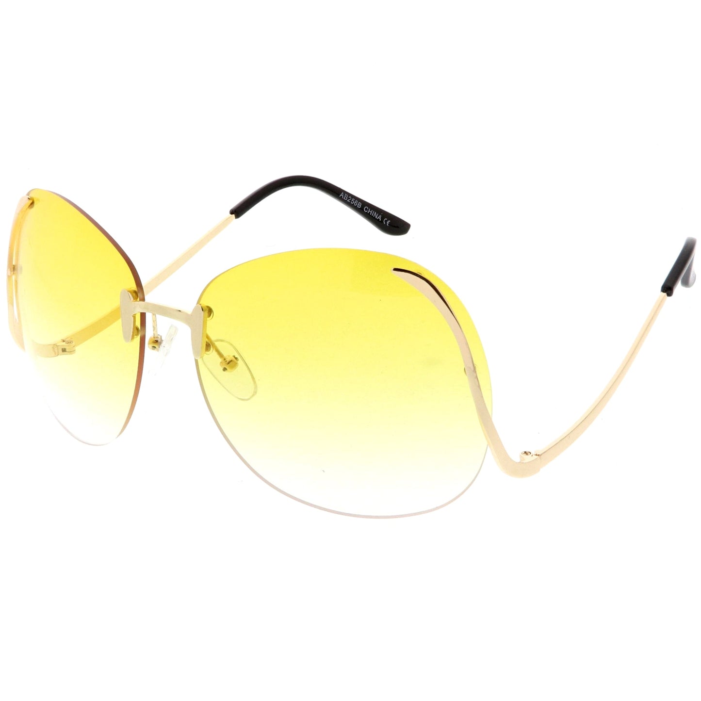 Rimless Curved Metal Arms Round Color Tinted Lens Oversize Sunglasses C428