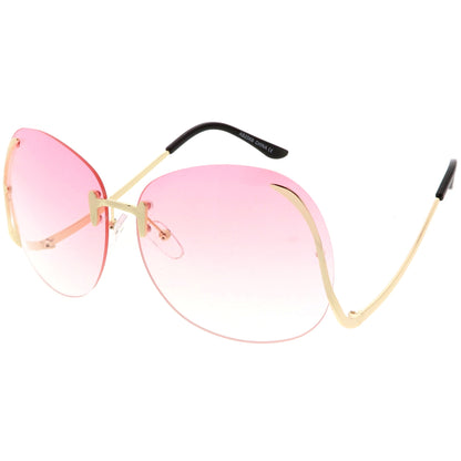 Rimless Curved Metal Arms Round Color Tinted Lens Oversize Sunglasses C428