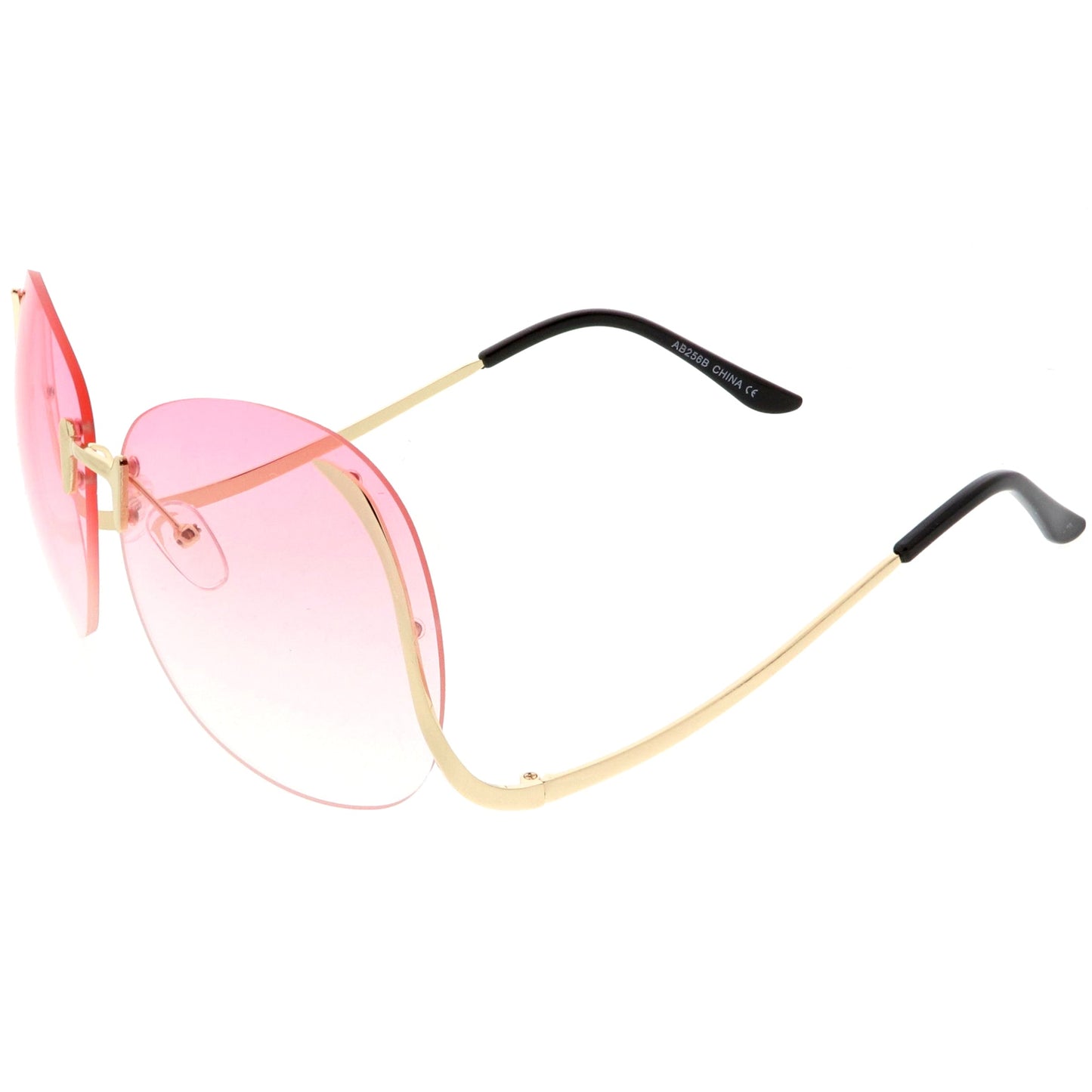 Rimless Curved Metal Arms Round Color Tinted Lens Oversize Sunglasses C428