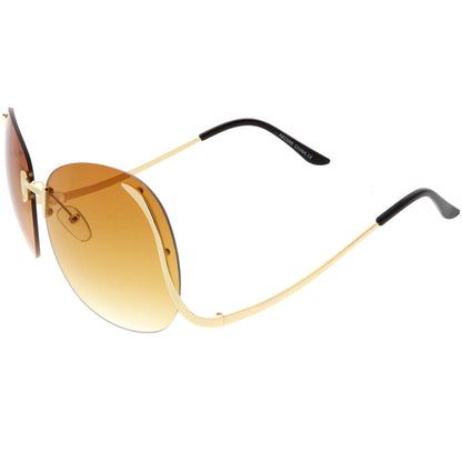 Rimless Curved Metal Arms Round Color Tinted Lens Oversize Sunglasses C428