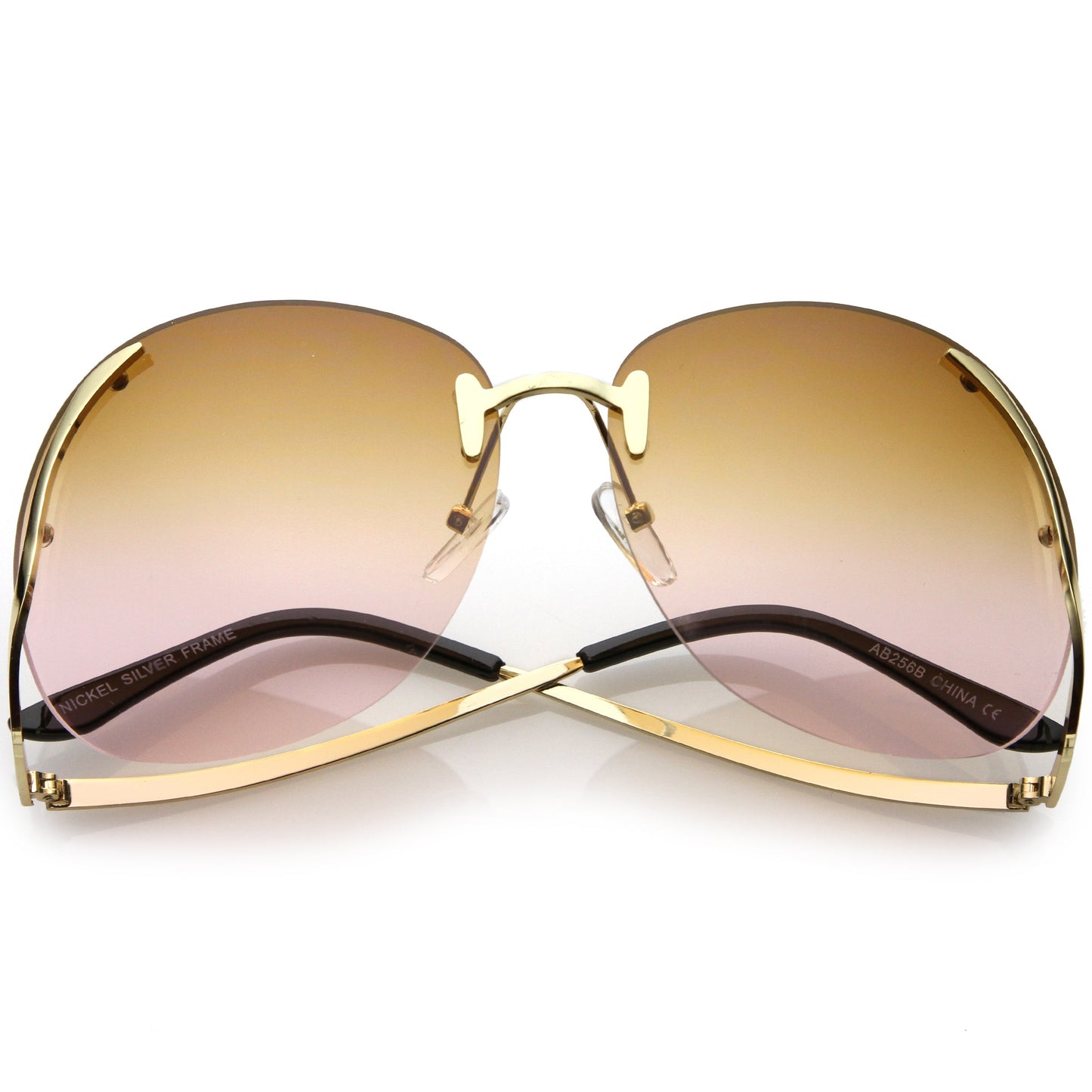 Rimless Curved Metal Arms Round Color Tinted Lens Oversize Sunglasses C428