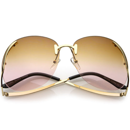 Rimless Curved Metal Arms Round Color Tinted Lens Oversize Sunglasses C428