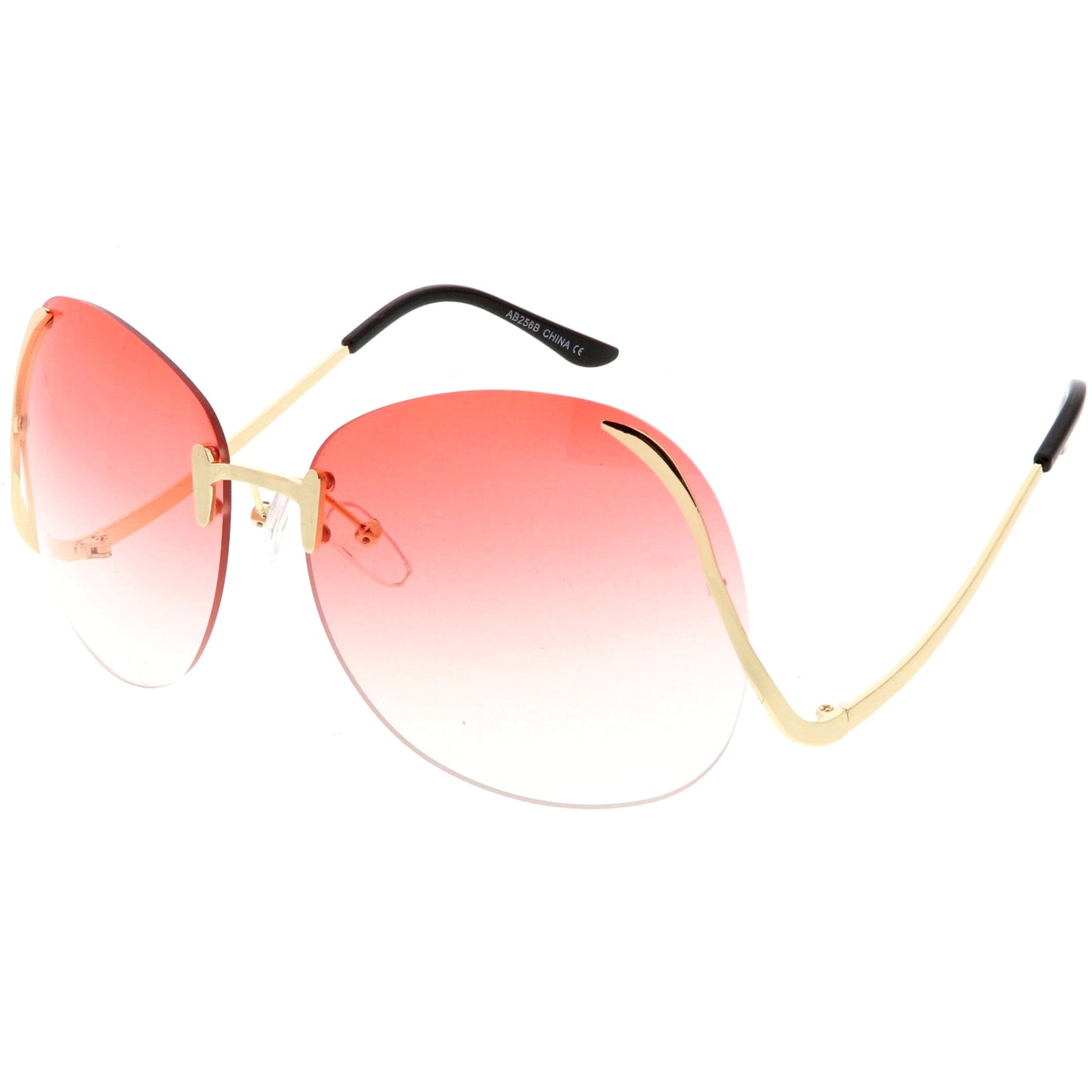 Rimless Curved Metal Arms Round Color Tinted Lens Oversize Sunglasses C428