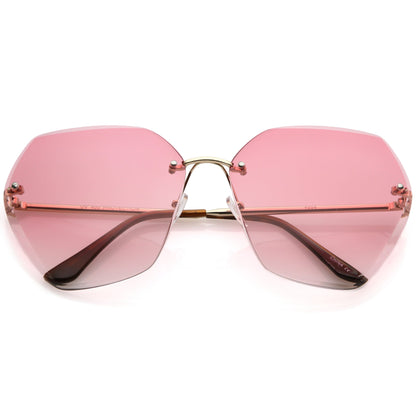 Oversize Rimless Beveled Gradient Lens Geometric Sunglasses C438