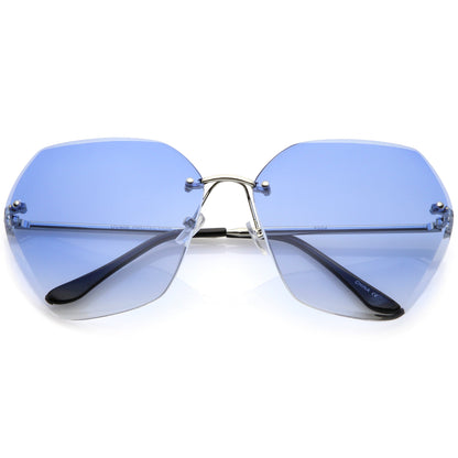 Oversize Rimless Beveled Gradient Lens Geometric Sunglasses C438