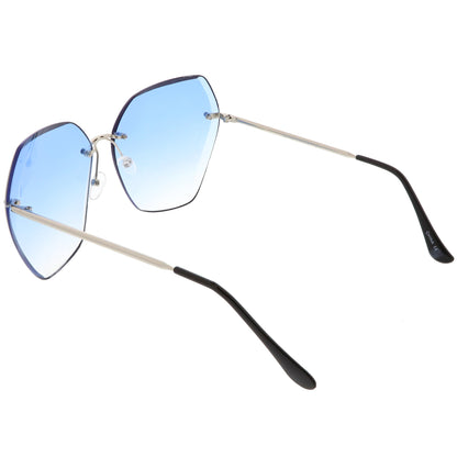 Oversize Rimless Beveled Gradient Lens Geometric Sunglasses C438