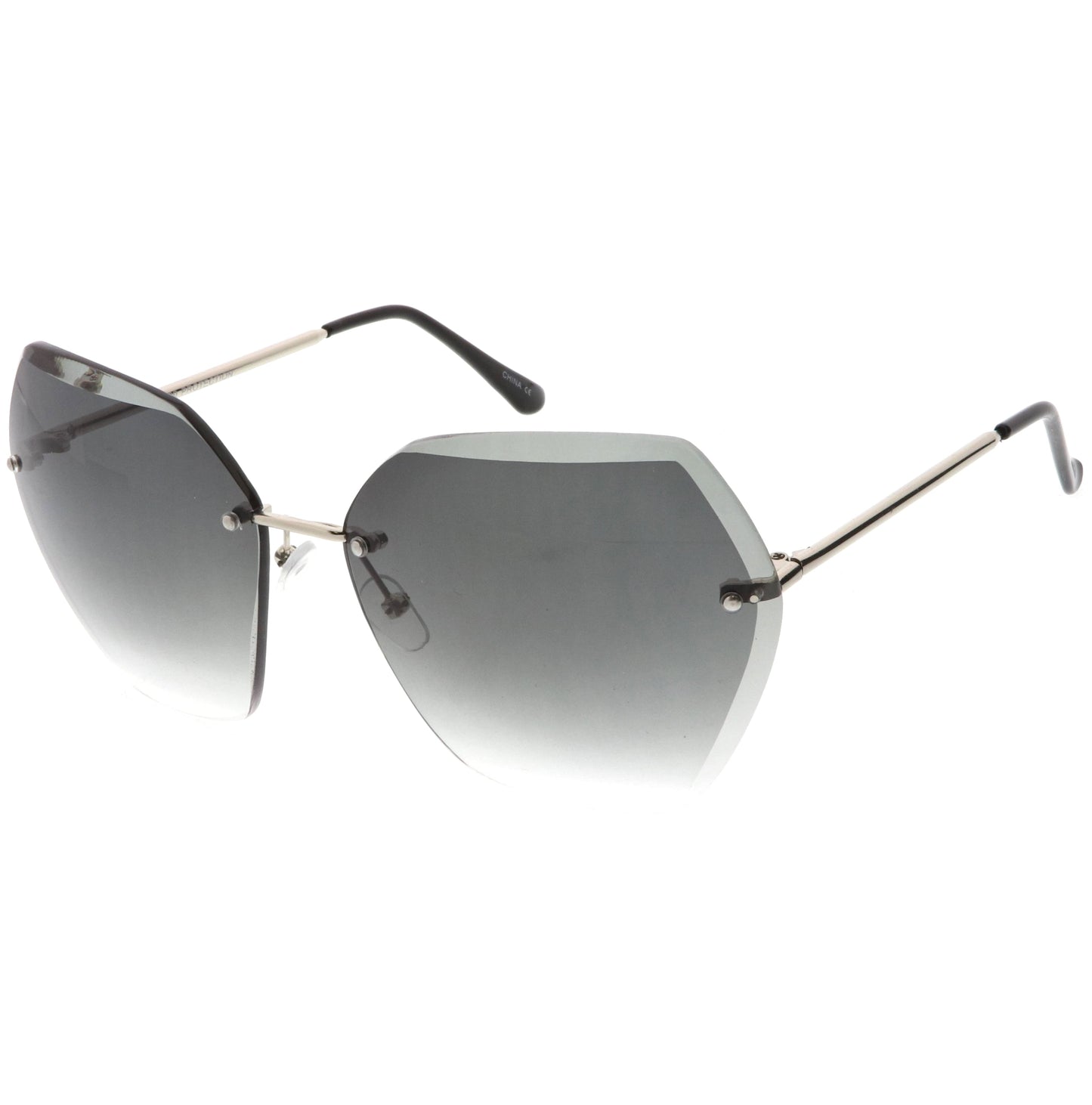 Oversize Rimless Beveled Gradient Lens Geometric Sunglasses C438