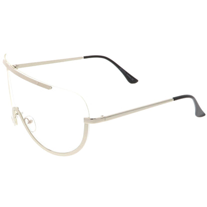 Oversize Semi Rimless Metal Trim Shield Blue Light Glasses C460
