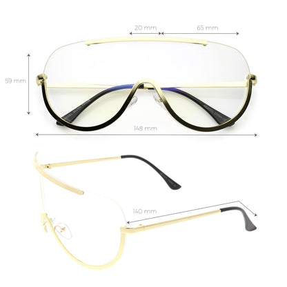 Oversize Semi Rimless Metal Trim Shield Blue Light Glasses C460