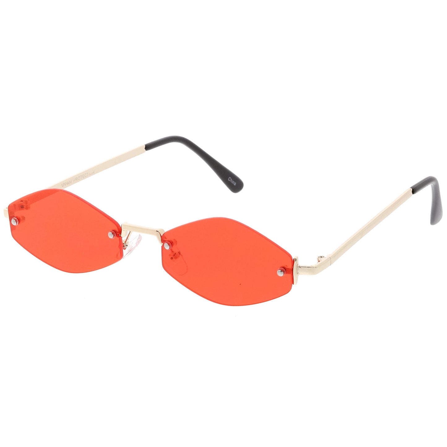 1990's Small Rimless Color Tone Geometric Hexagon Sunglasses C591
