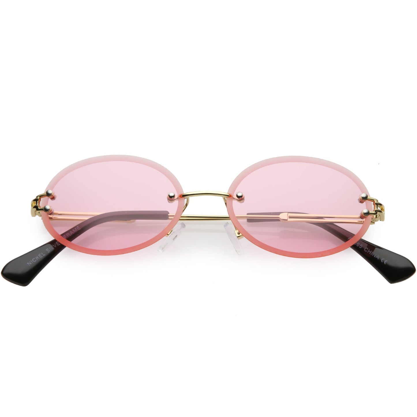 Retro Small Round Oval Color Tone Rimless Sunglasses C757