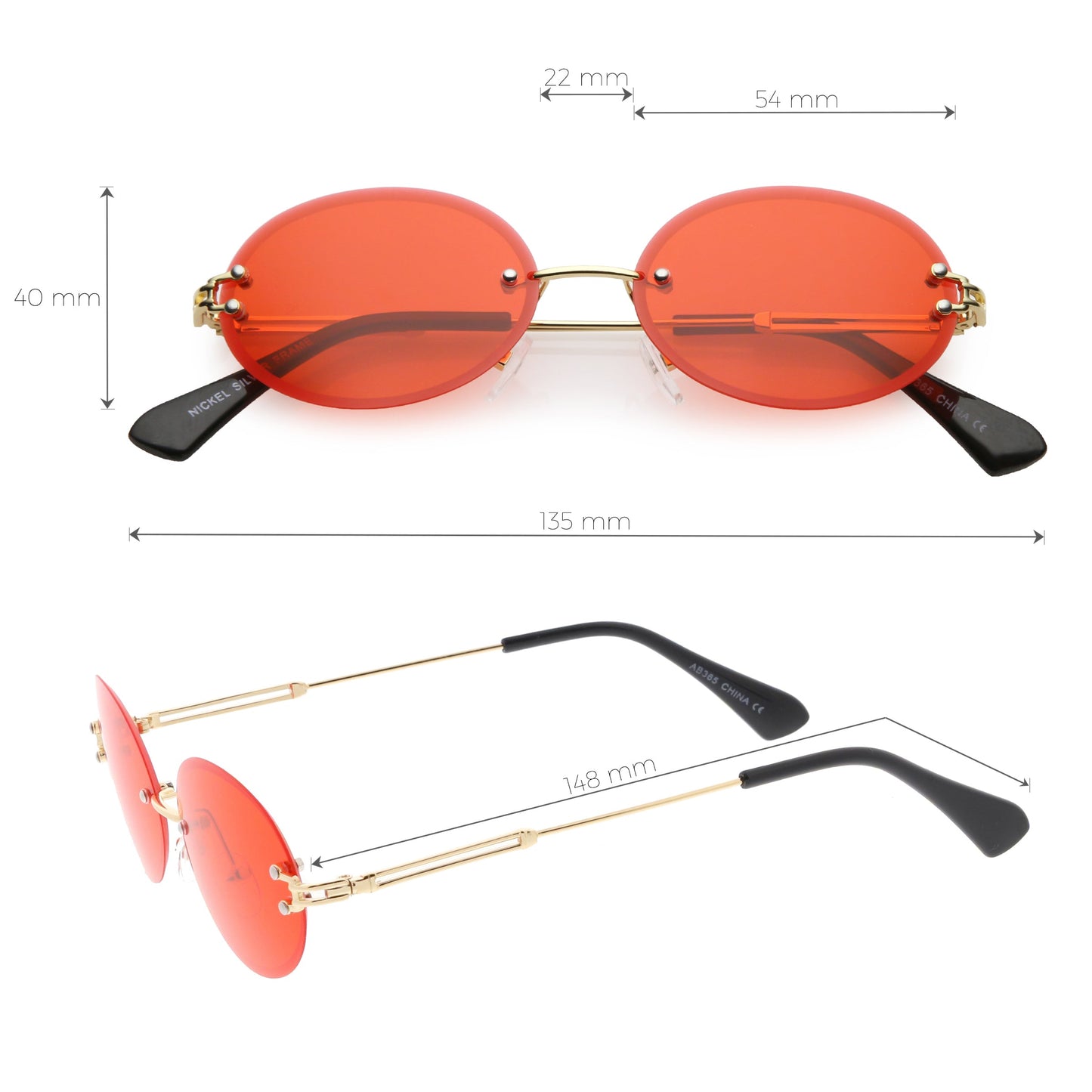 Retro Small Round Oval Color Tone Rimless Sunglasses C757