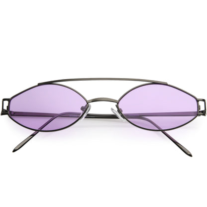 Retro Modern Small Metal Oval Crossbar Color Tone Lens Sunglasses C944