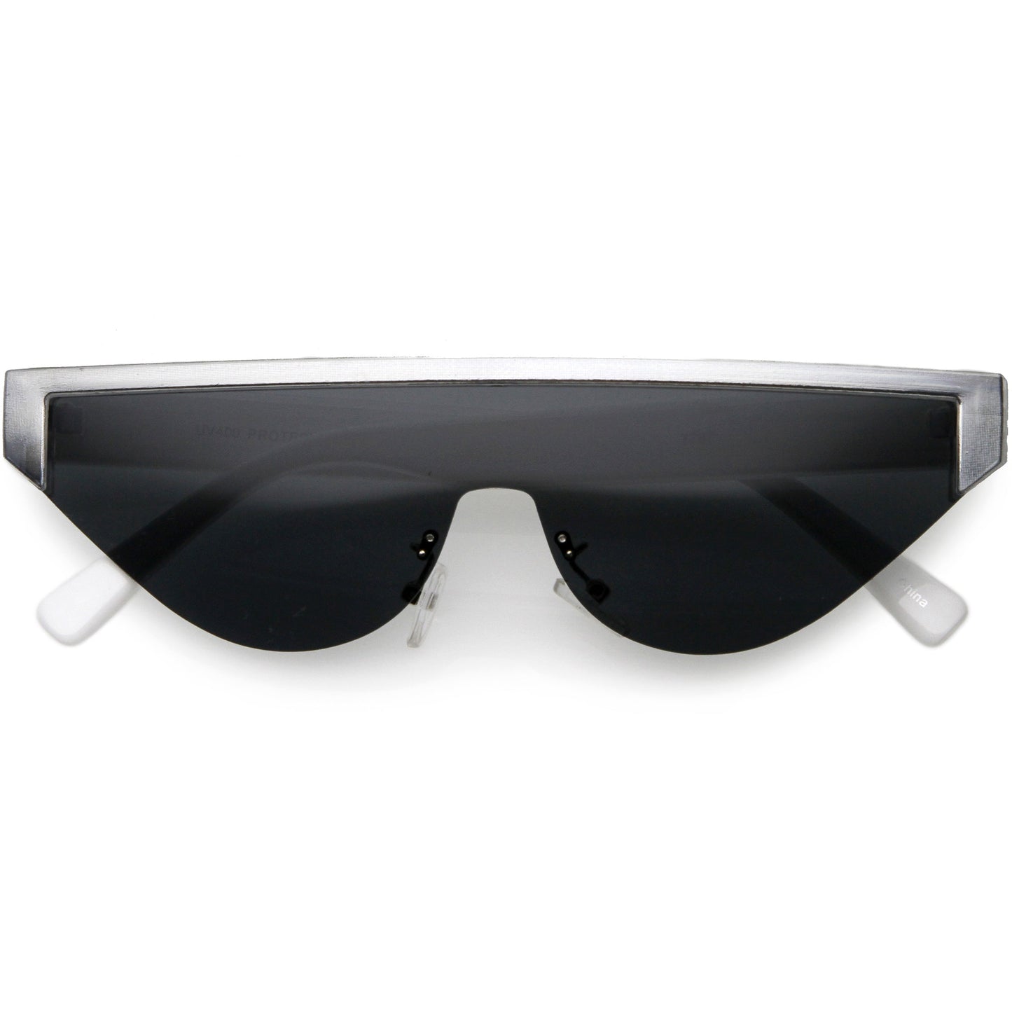 Bold Color Trim Flat Top Futuristic Semi Rimless Cat Eye Shield Sunglasses C999