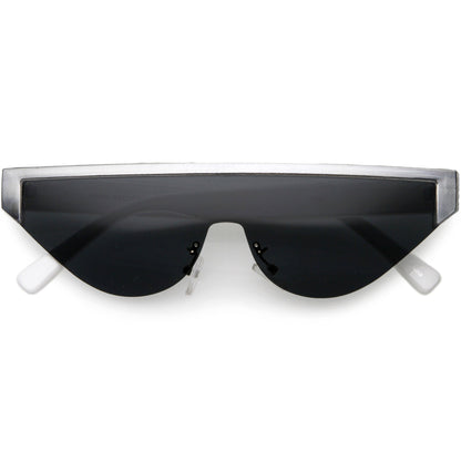 Bold Color Trim Flat Top Futuristic Semi Rimless Cat Eye Shield Sunglasses C999