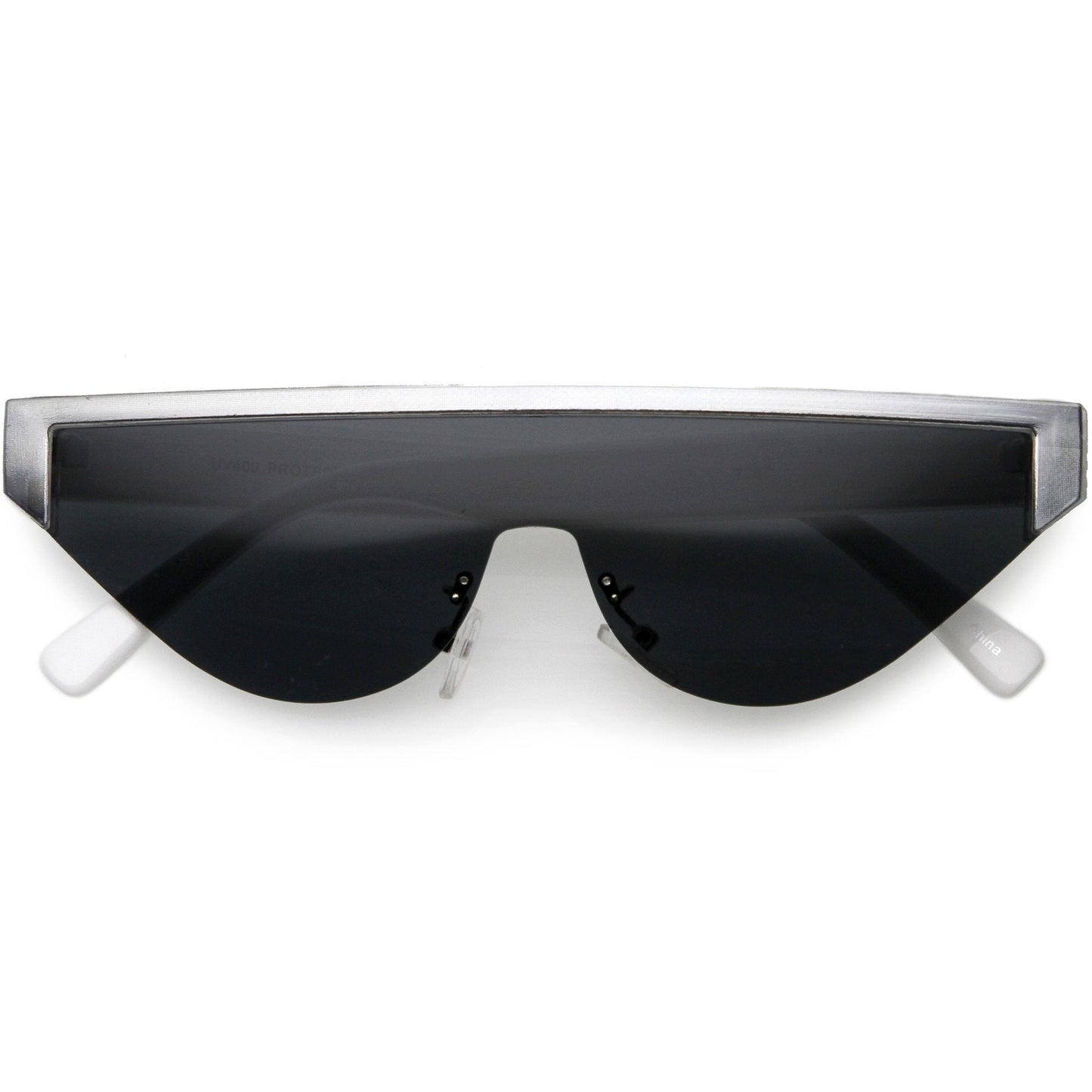 Bold Color Trim Flat Top Futuristic Semi Rimless Cat Eye Shield Sunglasses C999