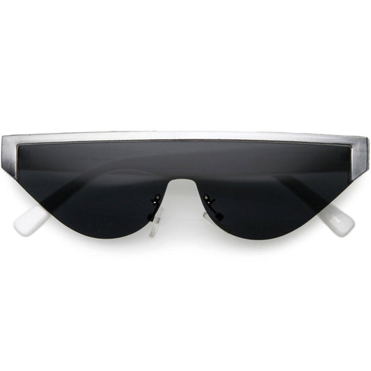 Bold Color Trim Flat Top Futuristic Semi Rimless Cat Eye Shield Sunglasses C999