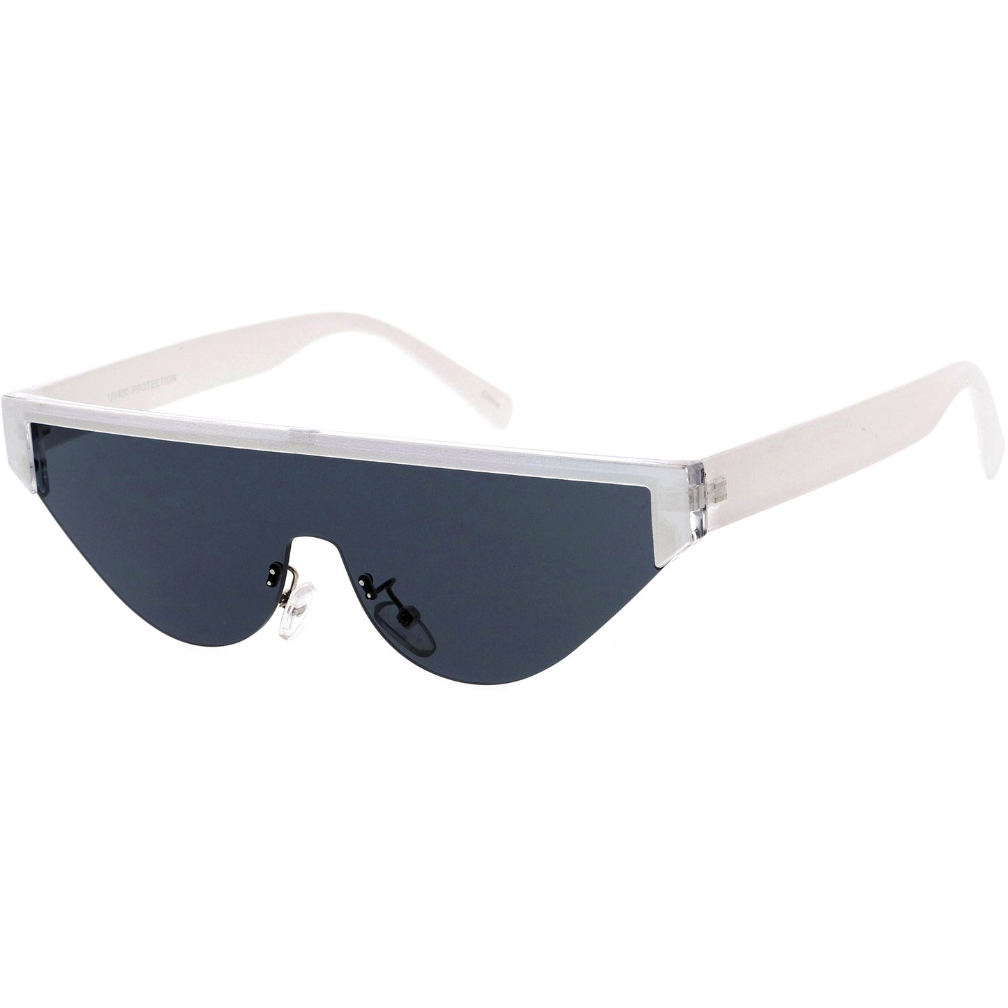 Bold Color Trim Flat Top Futuristic Semi Rimless Cat Eye Shield Sunglasses C999