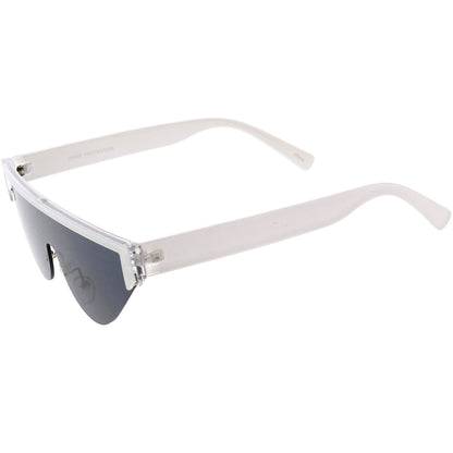 Bold Color Trim Flat Top Futuristic Semi Rimless Cat Eye Shield Sunglasses C999