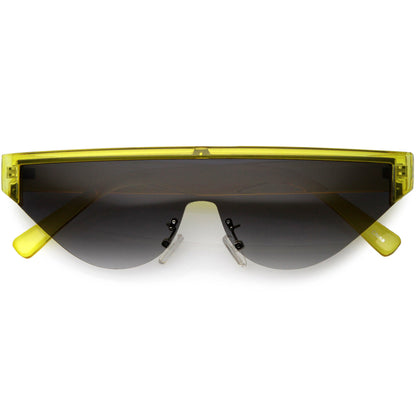 Bold Color Trim Flat Top Futuristic Semi Rimless Cat Eye Shield Sunglasses C999