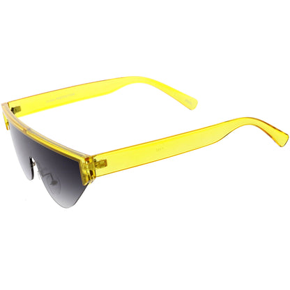 Bold Color Trim Flat Top Futuristic Semi Rimless Cat Eye Shield Sunglasses C999